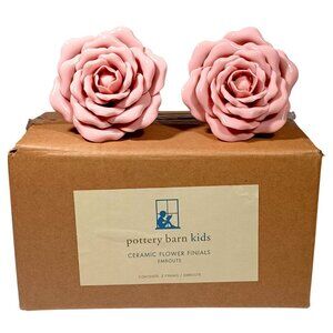 Pottery Barn Kids Pink Cabbage Rose Ceramic Flower Finials Shabby Chic Cottage